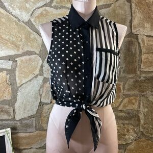 Truth Black and White Polka Dot Stripe Blouse